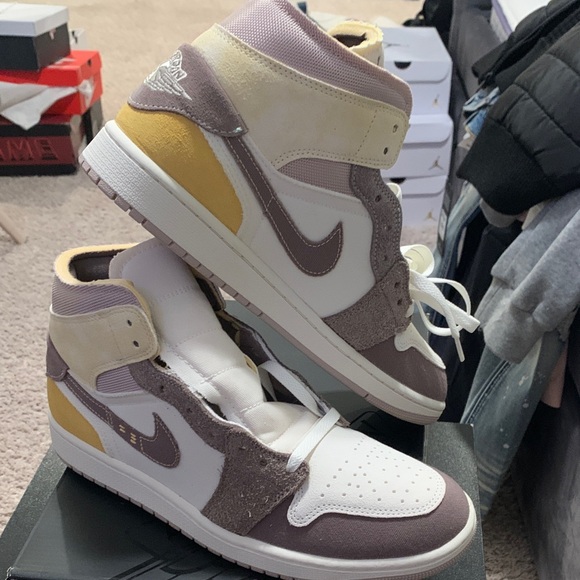 Jordan Athletic Shoes in White, Brown, and Yellow